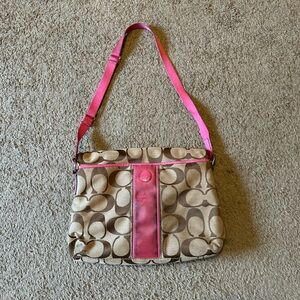 COACH Foldover Tote Shopper Signature Purse Pink Stripe F23304 Crossbody Bag Top